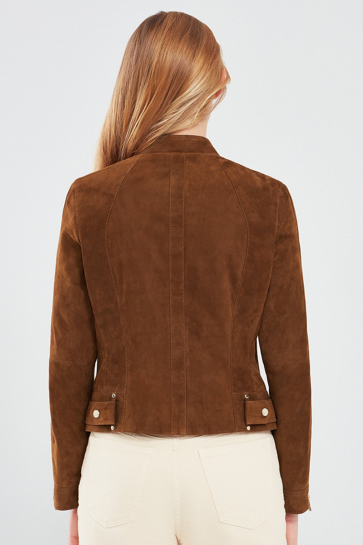 Grace Brown Short Suede Leather Jacket For Women