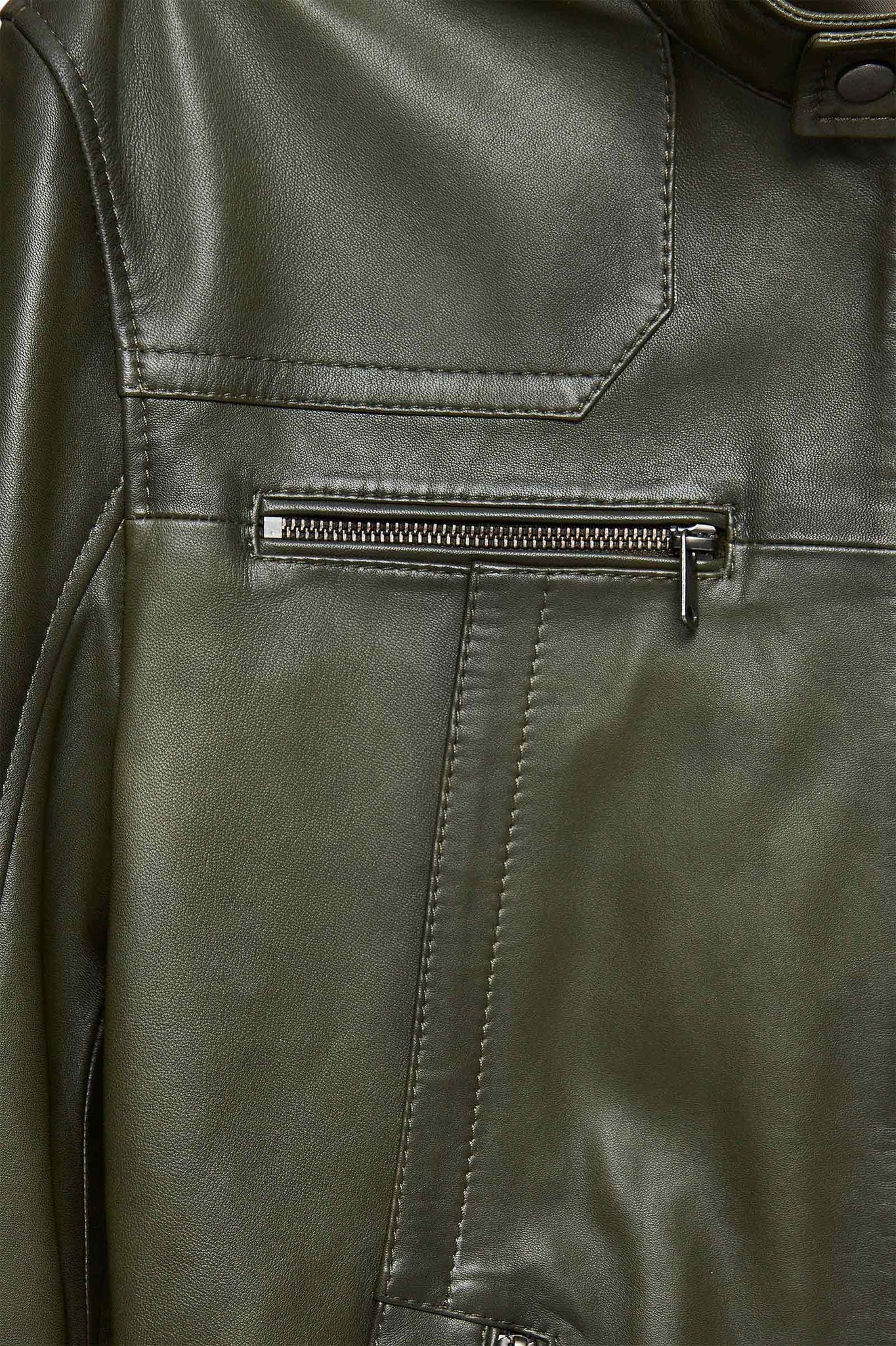 Lucas Khaki Mandarin Collar Leather Jacket For Men