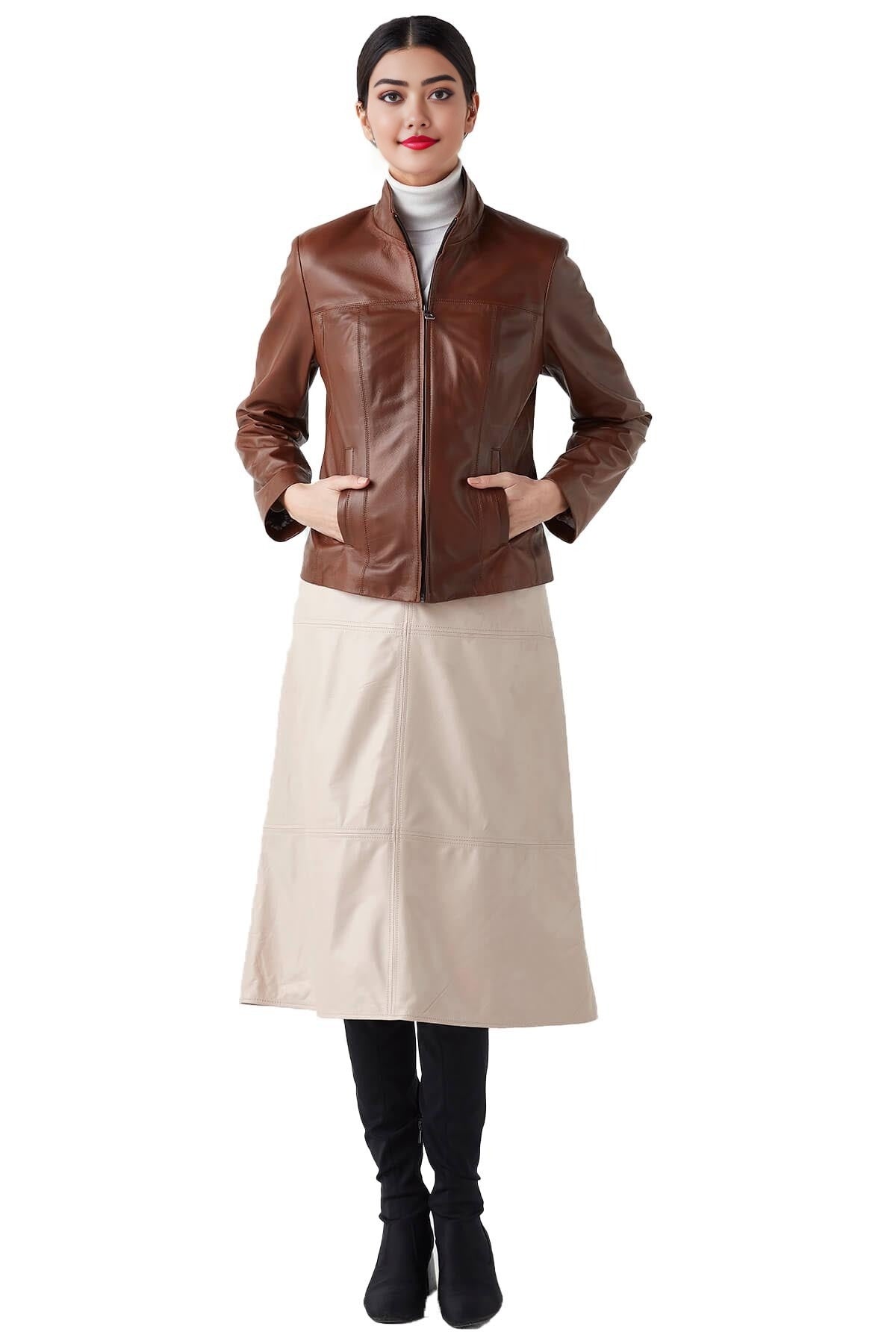 Hailey Brown Leather Jacket For Women