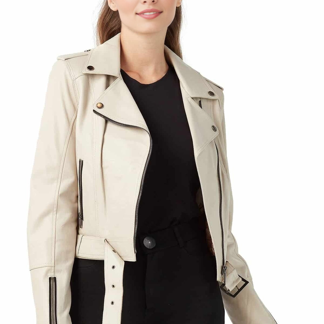 Journi Beige Leather Jacket For Women