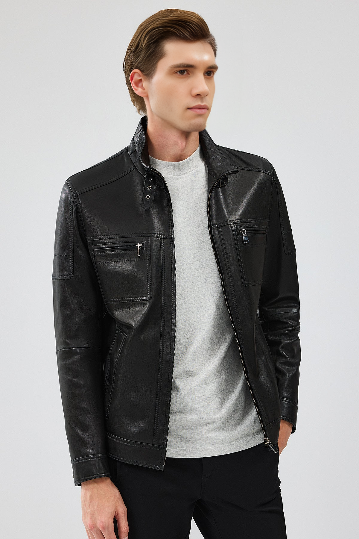 Wade Black Slim-Fit Leather Jacket For Men