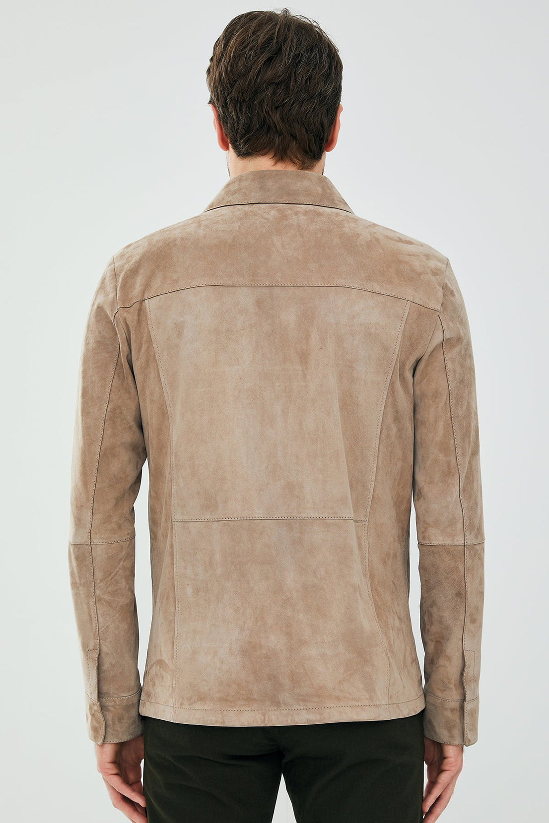 Navas Beige Shirt Style Suede Leather Jacket For Men