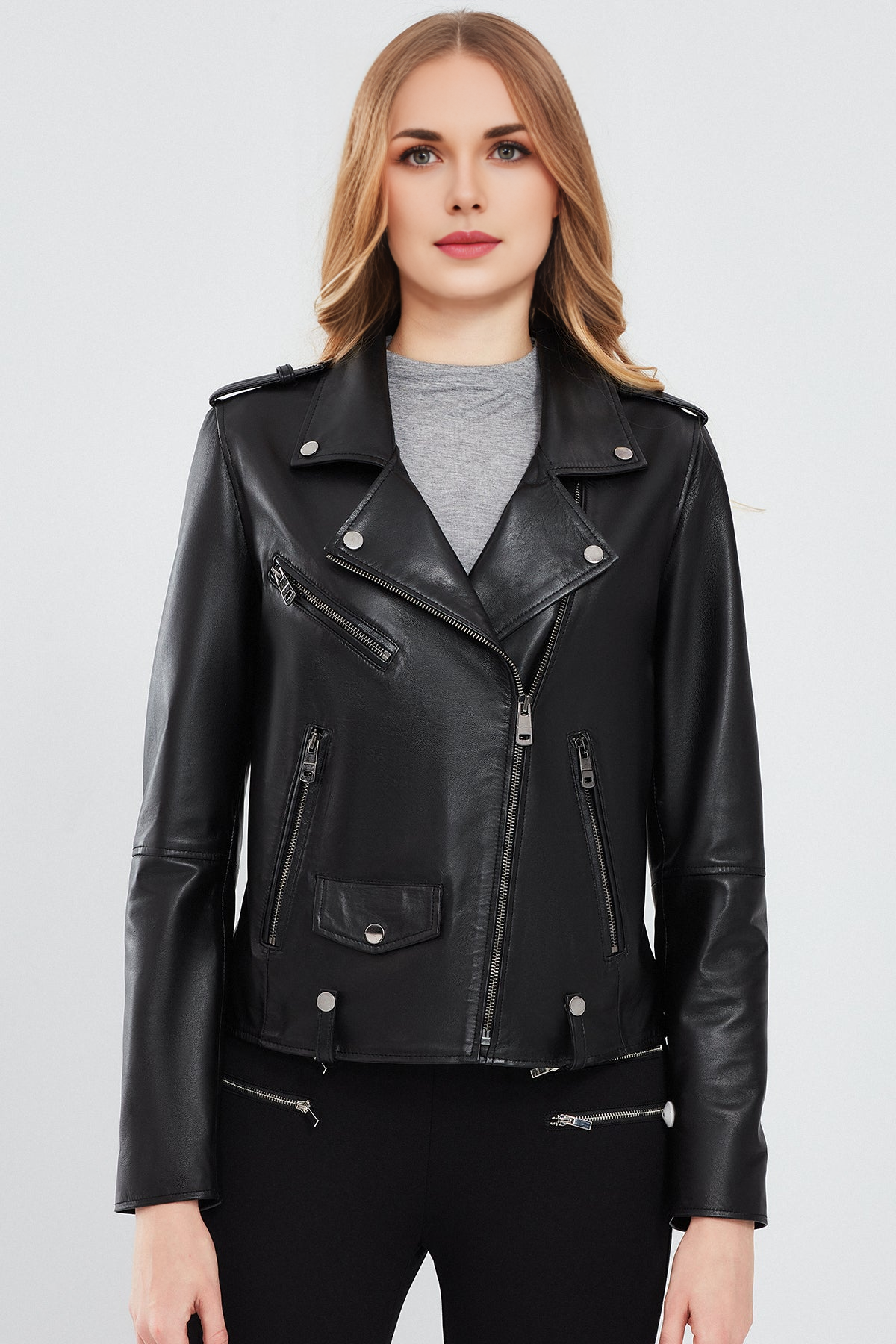 Egoist Black Biker Leather Jacket For Women