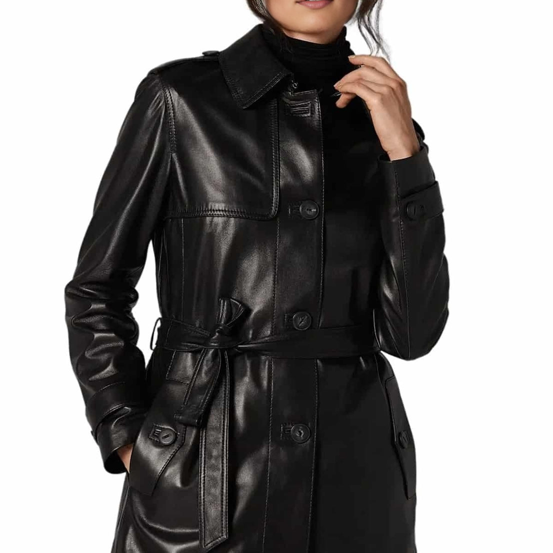 Julia Black Stylish Leather Coat For Women