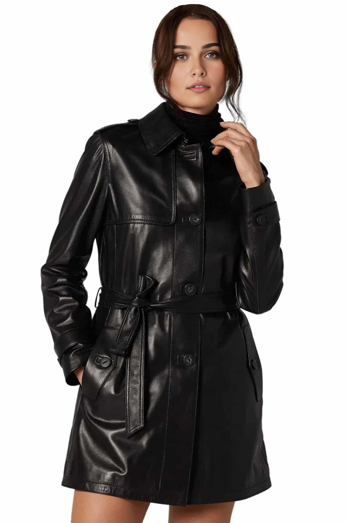 Julia Black Stylish Leather Coat For Women