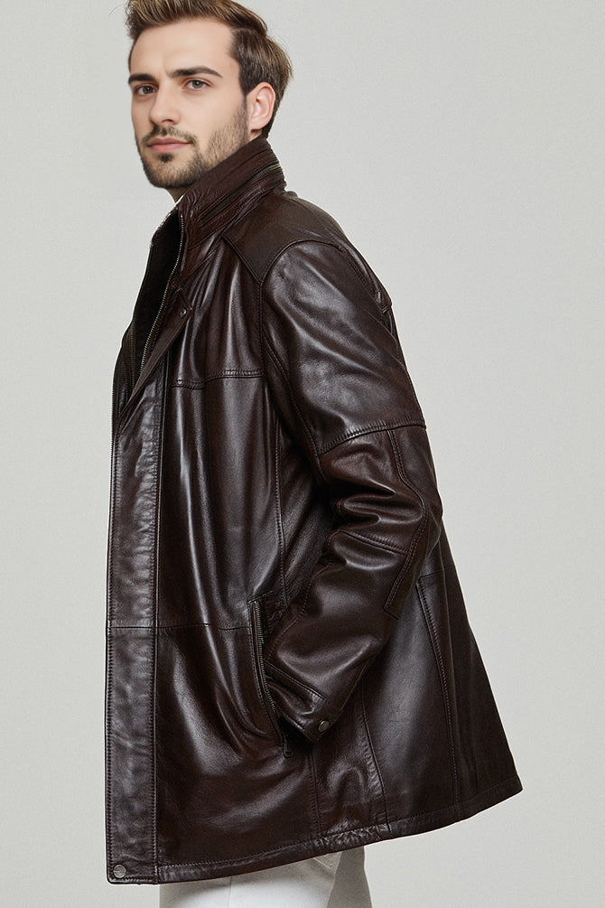 Eduardo Brown Leather Coat For Men