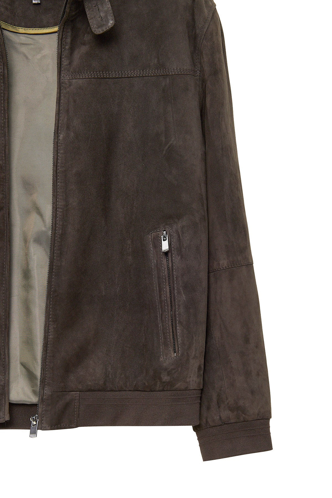 Marcelo Brown Mandarin Collar Suede Leather Jacket For Men