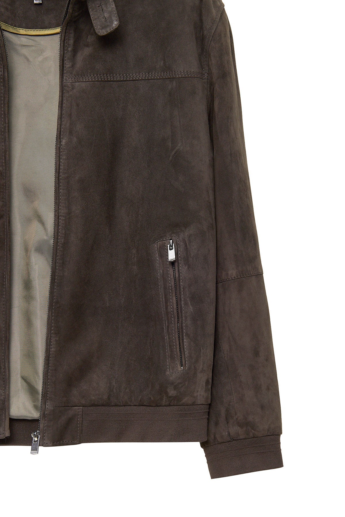 Marcelo Brown Mandarin Collar Suede Leather Jacket For Men