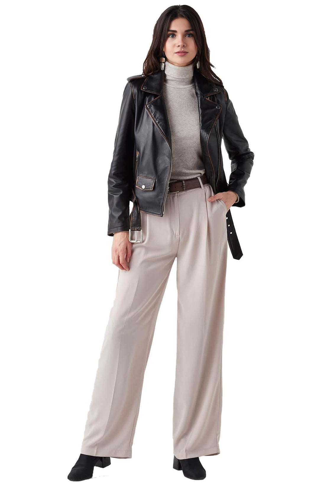 Patricia Black Distressed Leather Jacket For Women