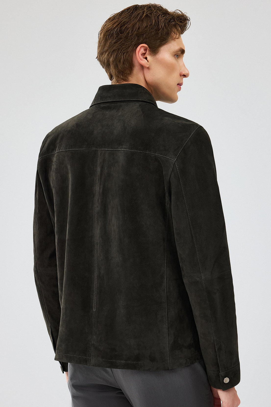 Enzo Anthracite Shirt Collar Suede Leather Jacket For Men