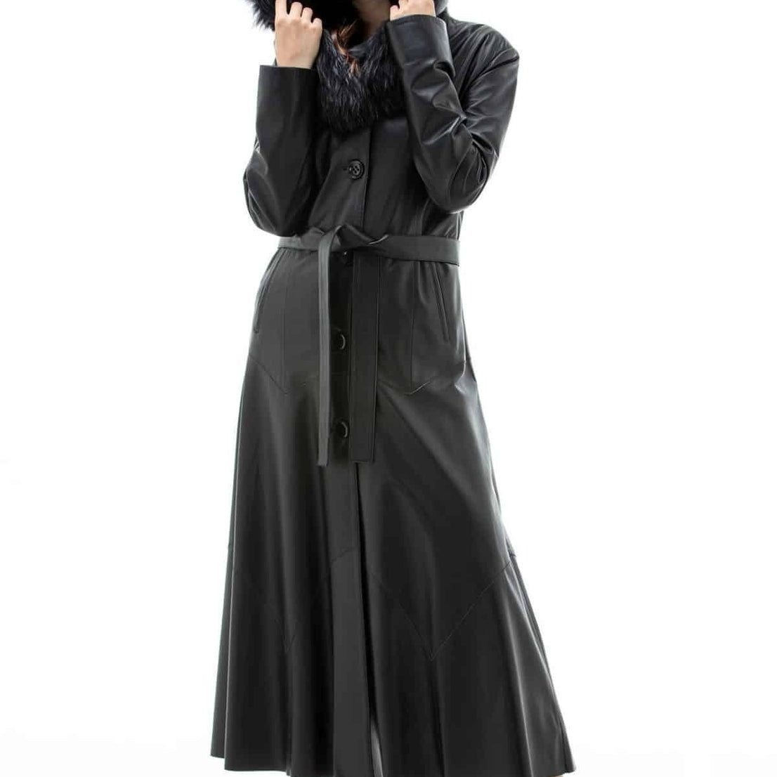 Rosalie Black Long Leather Coat For Women