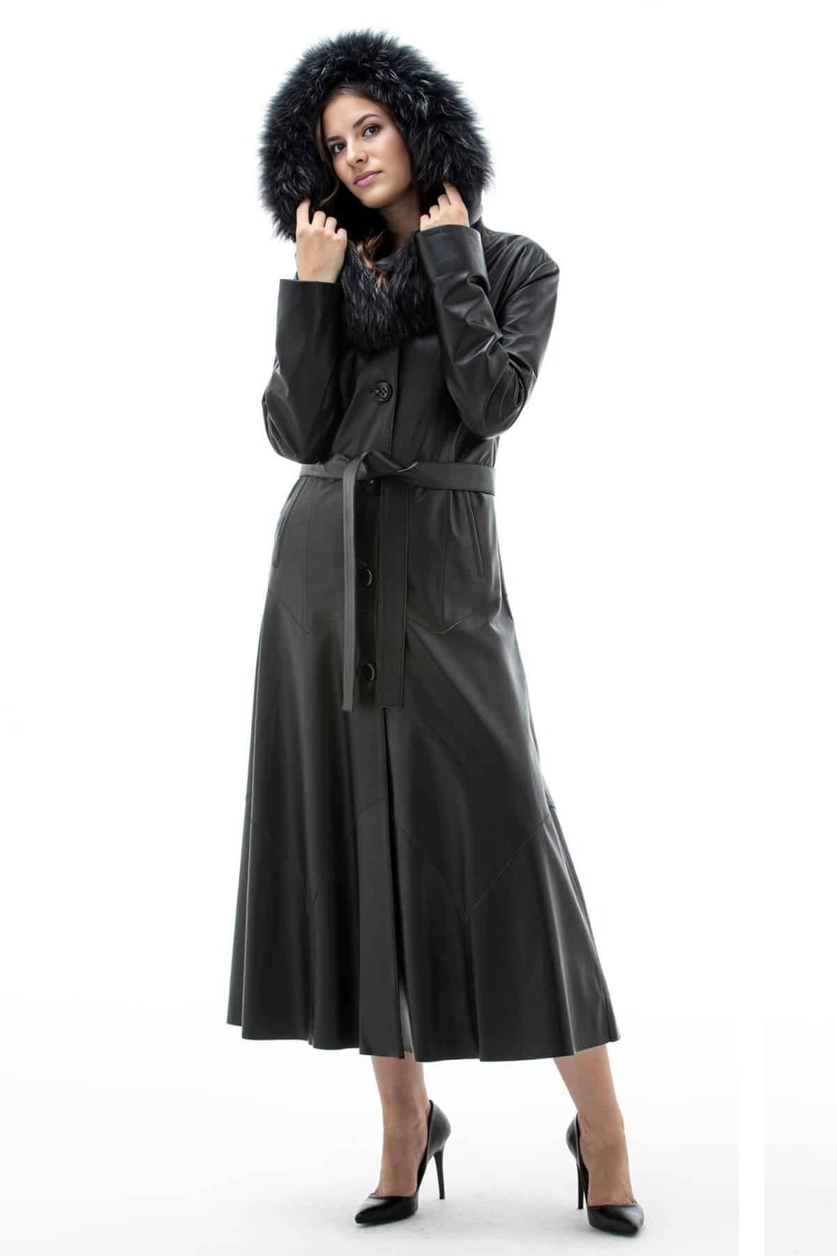 Rosalie Black Long Leather Coat For Women