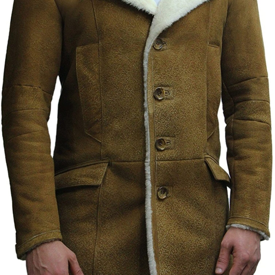 Mens Luxury Merino Fur Belted Long Leather Coat