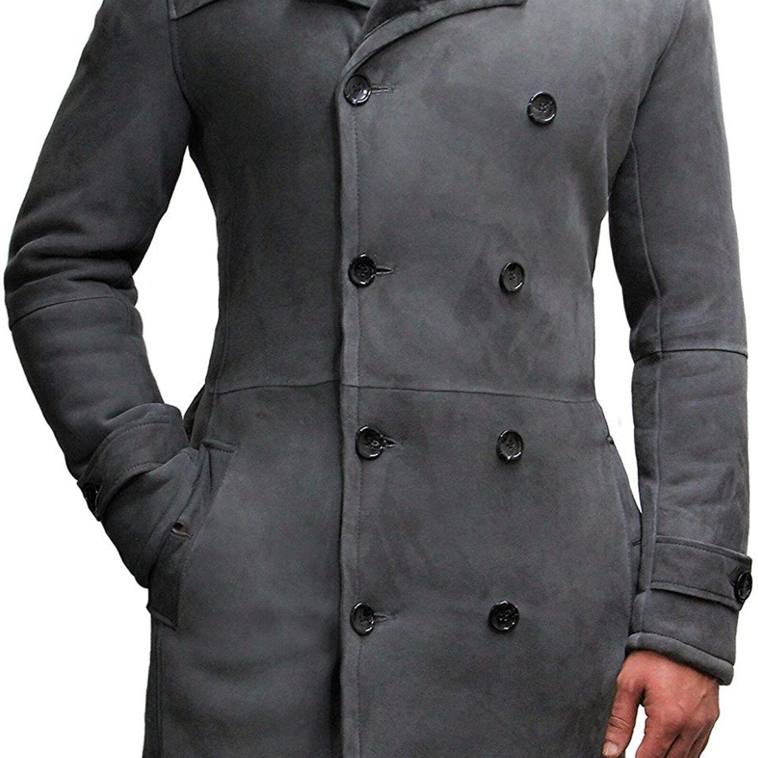 Mens Duffle Spanish Grey Long Leather Coat