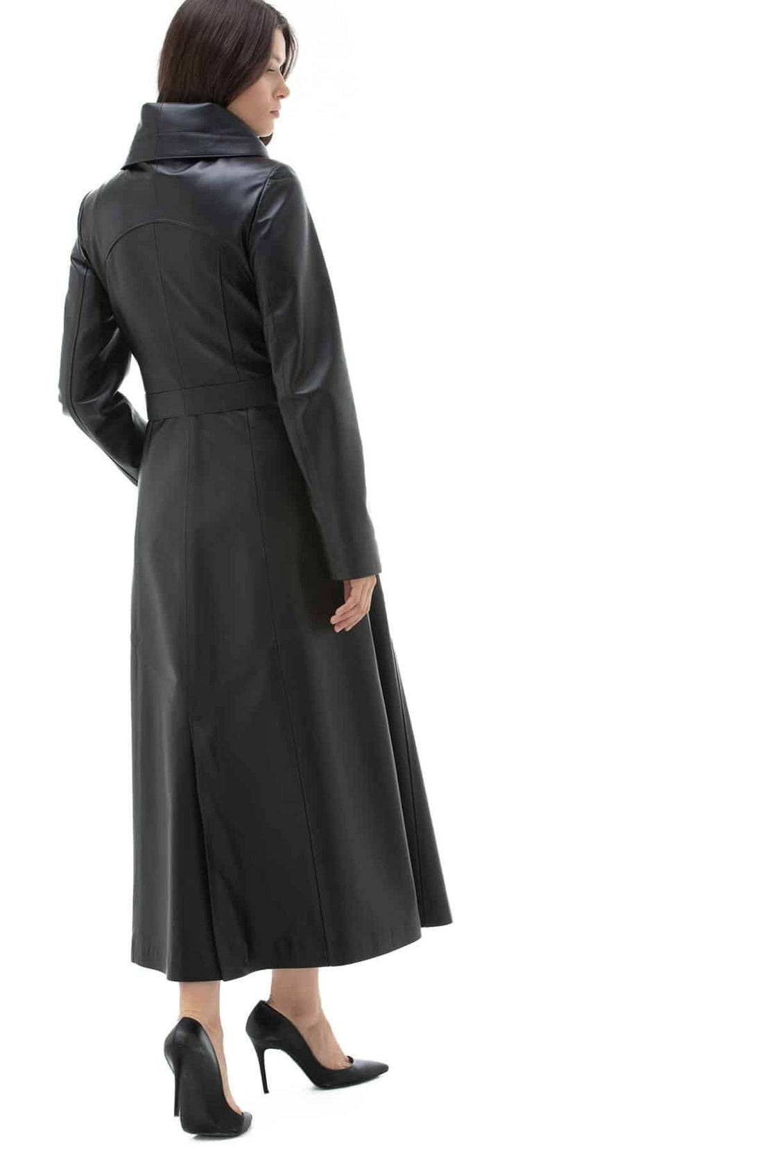 Diana Black Long Leather Coat For Women