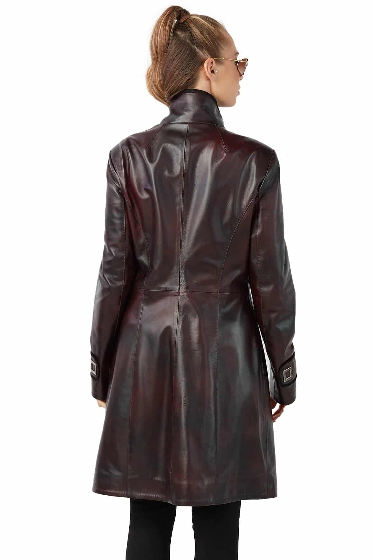Alexis Dark Brown Waxed Leather Coat For Women