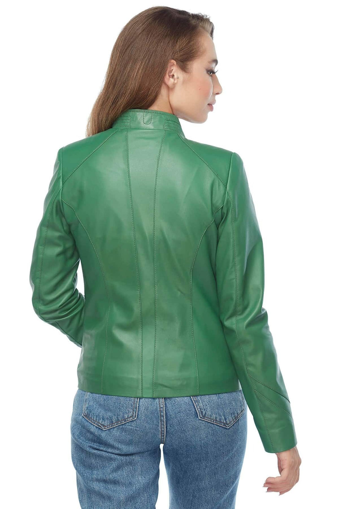 Melody Green Biker Leather Jacket For Women