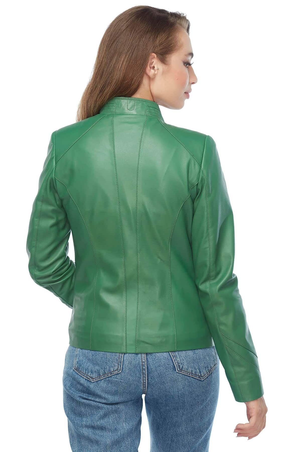 Melody Green Biker Leather Jacket For Women