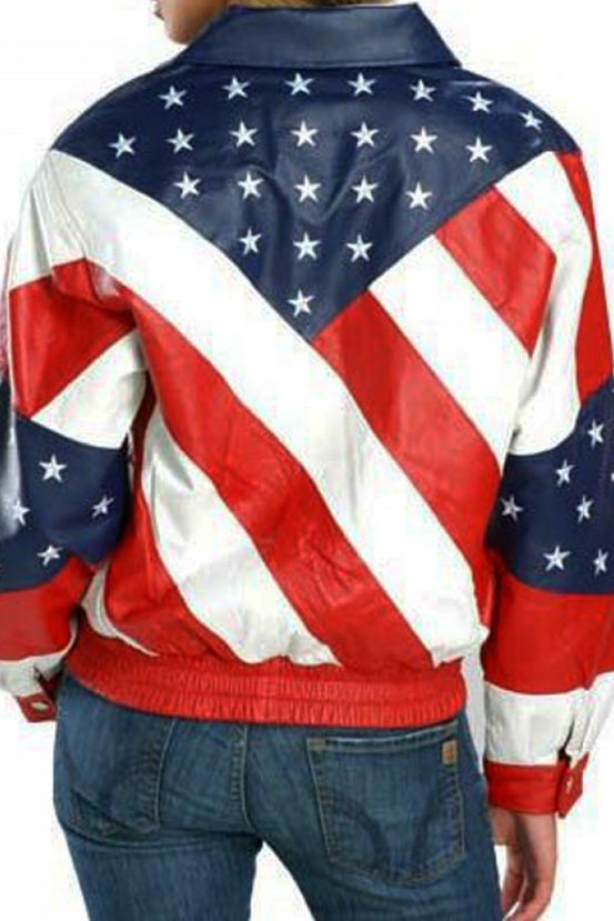 American USA Banner Leather Jacket For Women