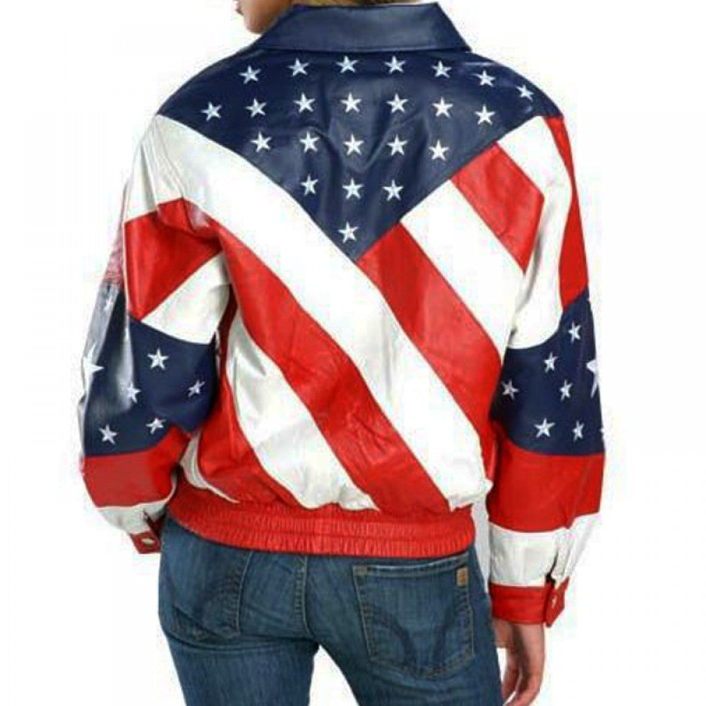 American USA Banner Leather Jacket For Women