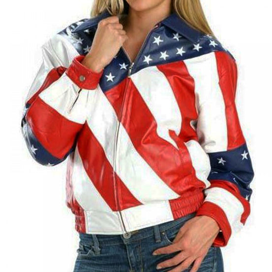 American USA Banner Leather Jacket For Women