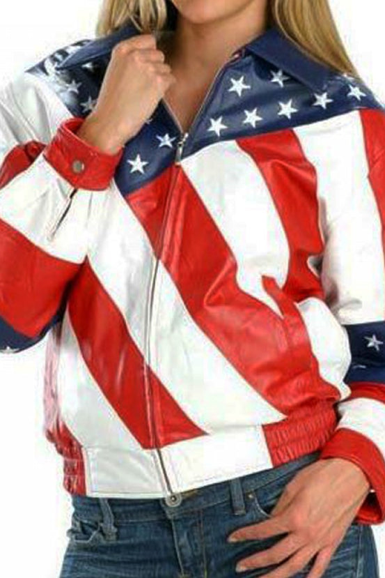 American USA Banner Leather Jacket For Women