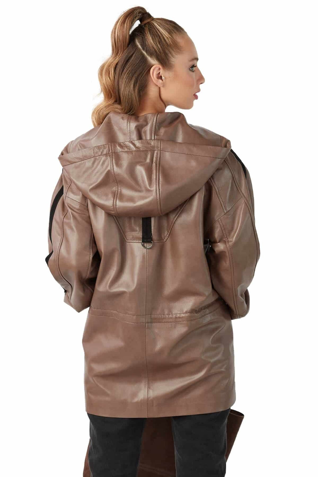 Debra Brown Leather Hooded Antique Coat For Women