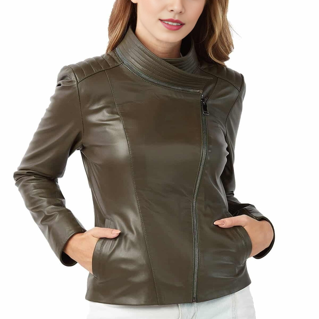 Reagan Green Biker Stylish Leather Jacket or Women