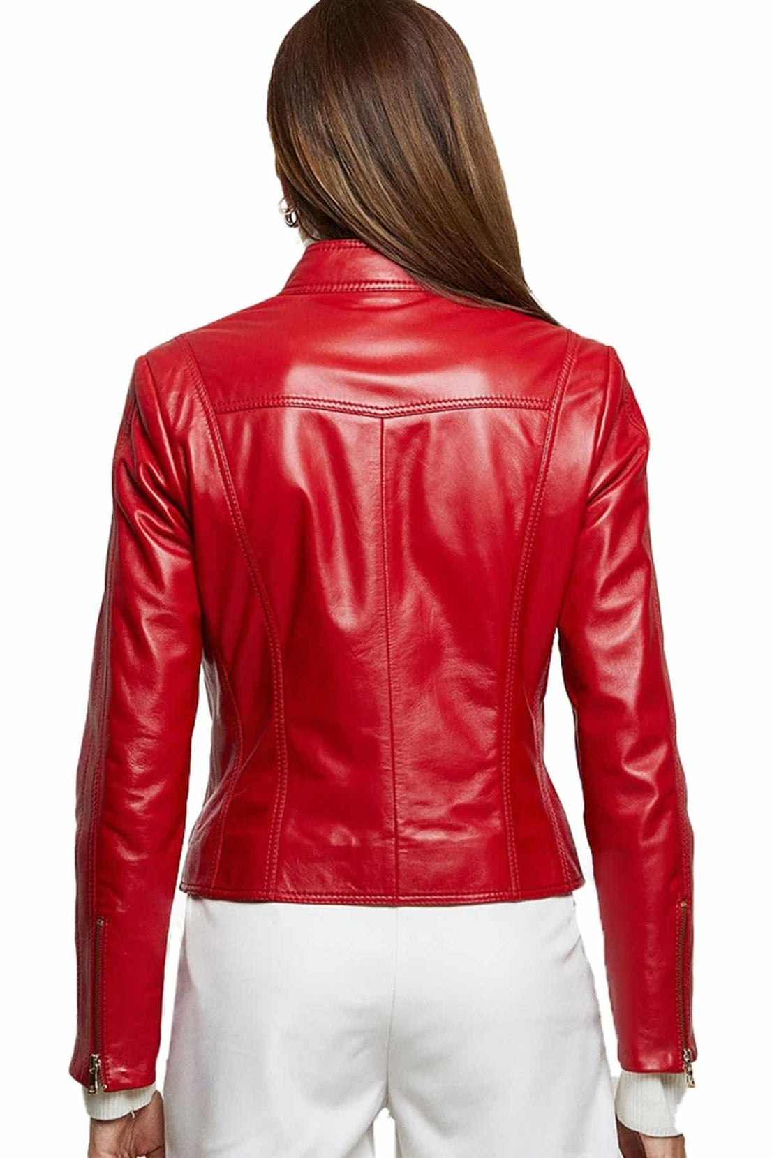 Mary Red Cafe Rider Leather Jacket For Women