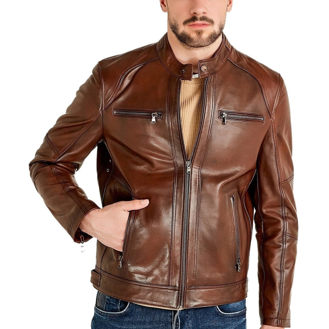 Lucas Brown Leather Jacket For Men