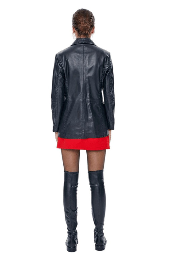 Kaylee Black Leather Coat For Women