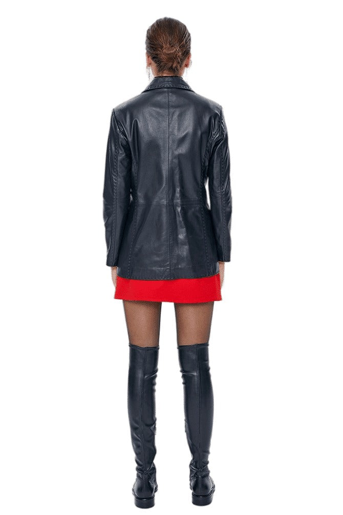 Kaylee Black Leather Coat For Women