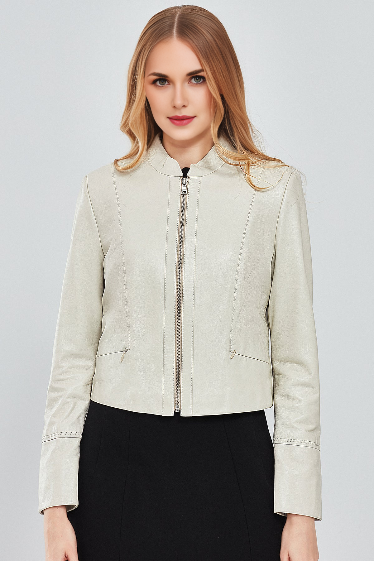 Beige Short Leather Jacket For Women