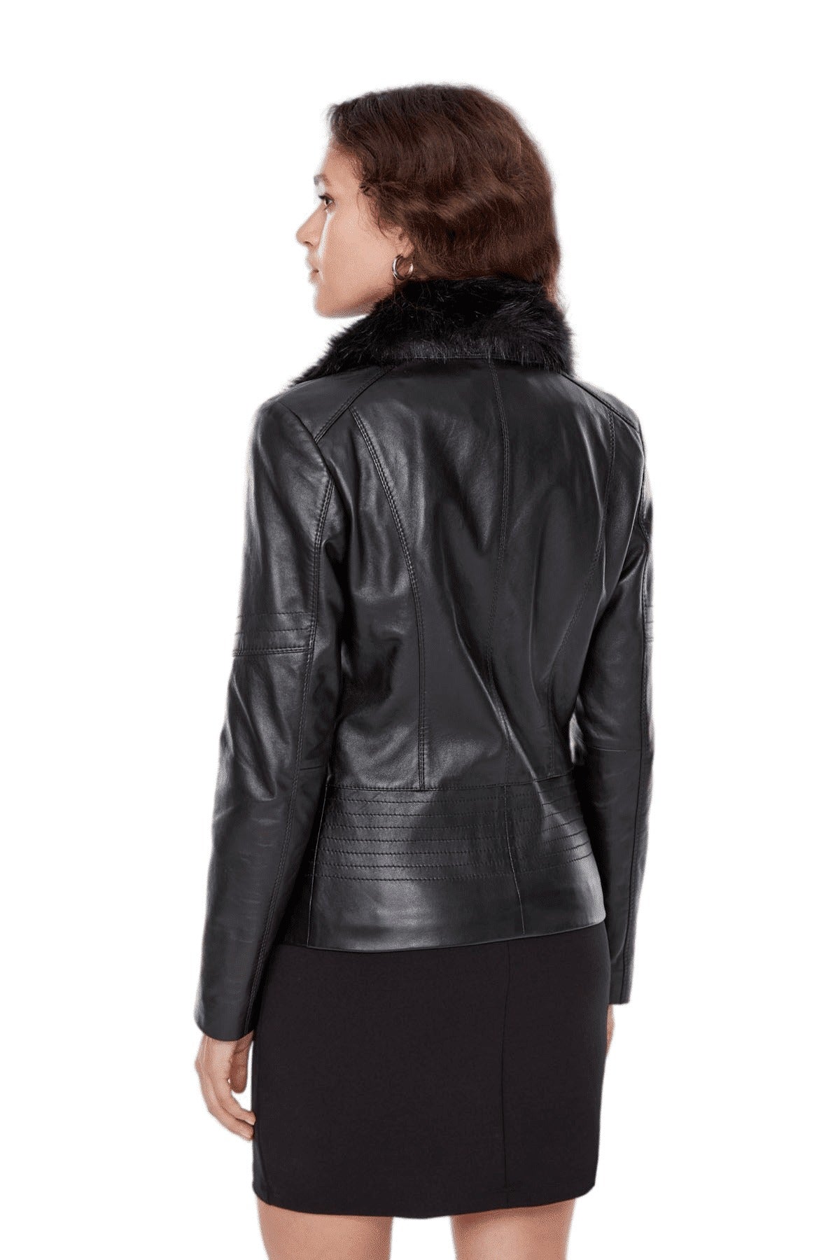 Noelle Black Fur Collar Leather Jacket For Women