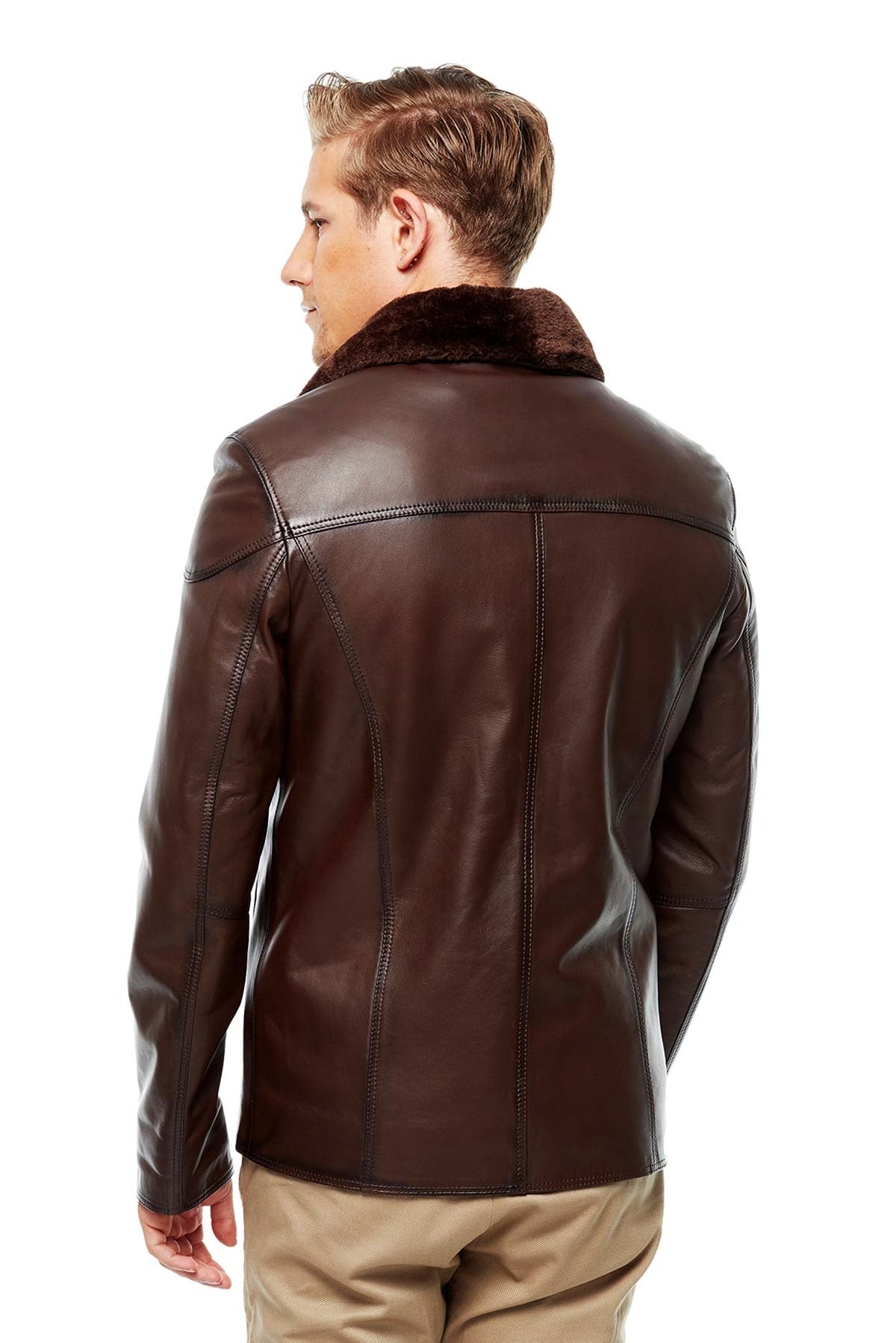 Bruce Brown Fur Collar Leather Jacket For Men