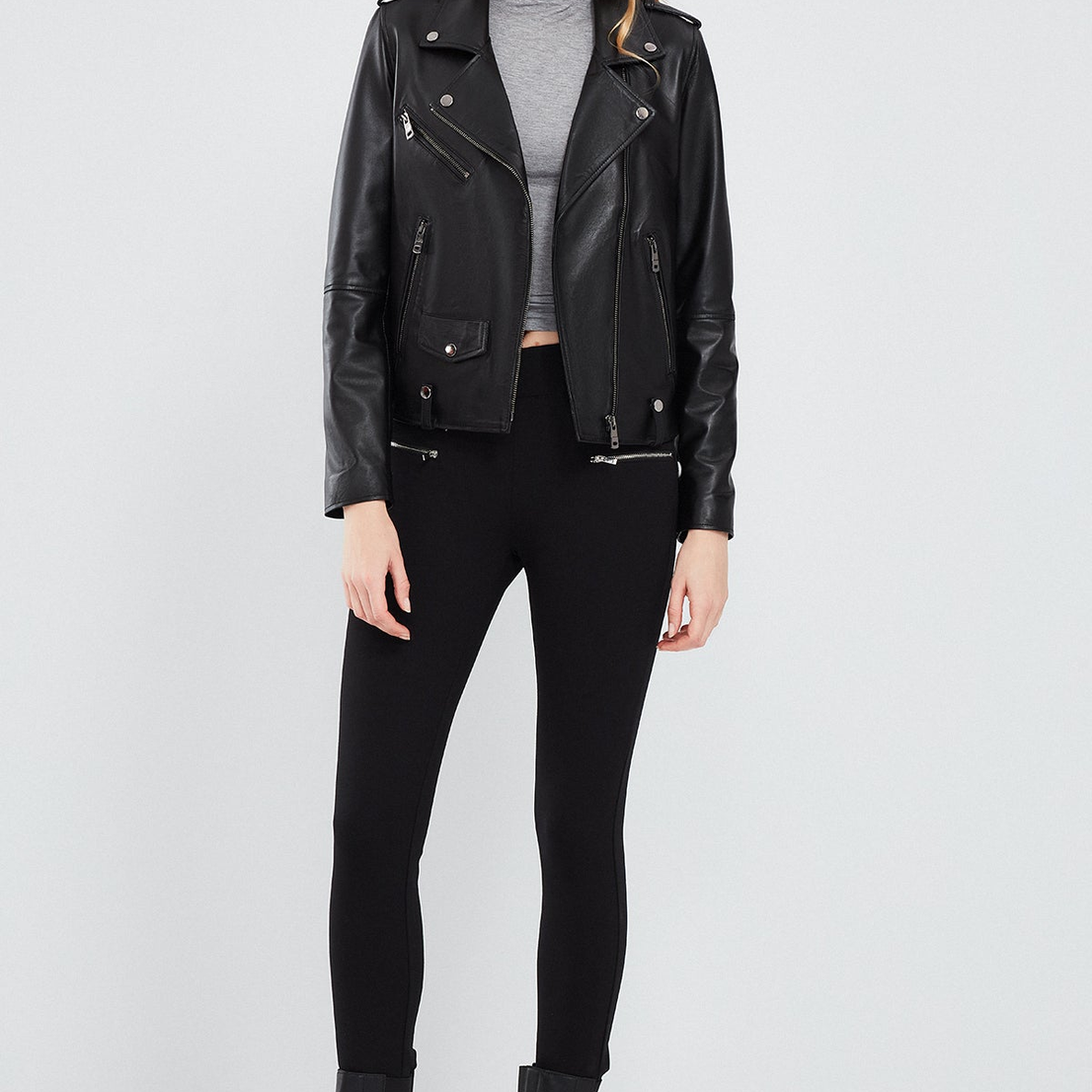 Black Biker Leather Jacket For Women