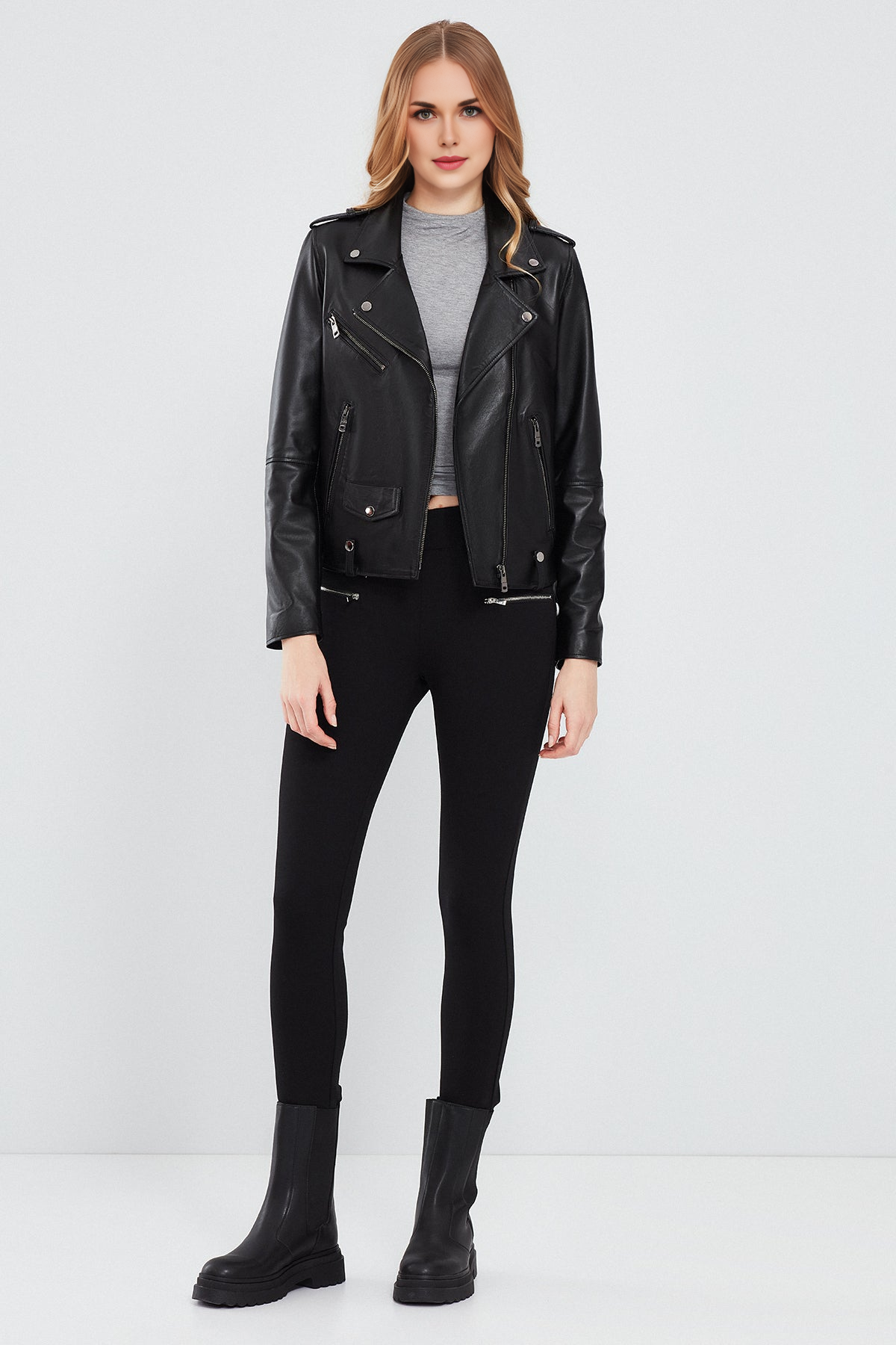 Black Biker Leather Jacket For Women