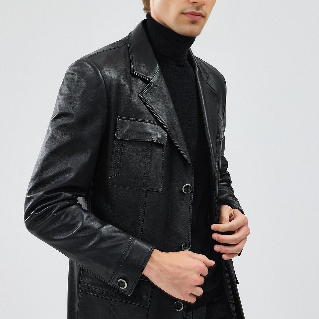 Black Blazer Leather Jacket For Men