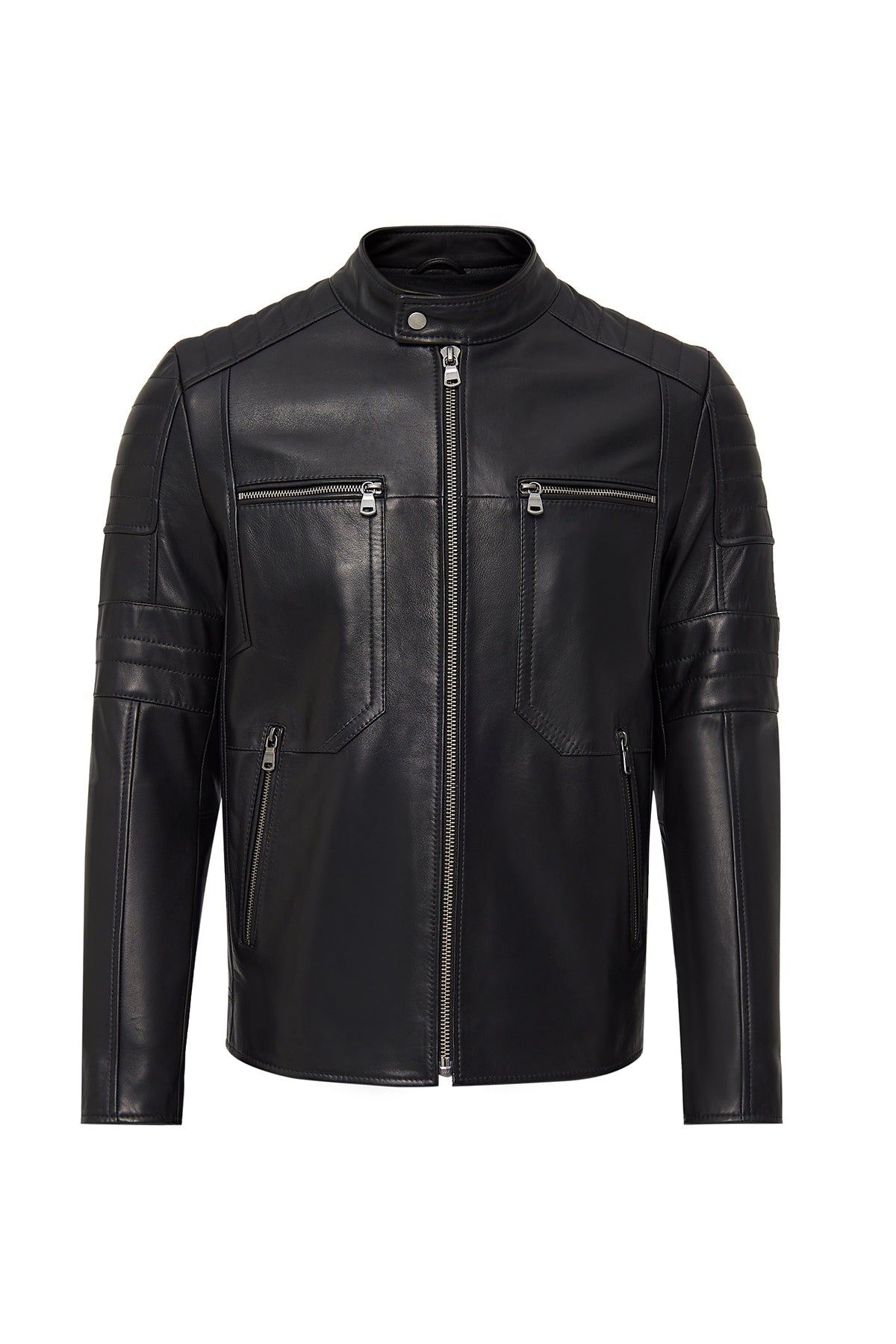 Black Judge Collar Leather Jacket For Men