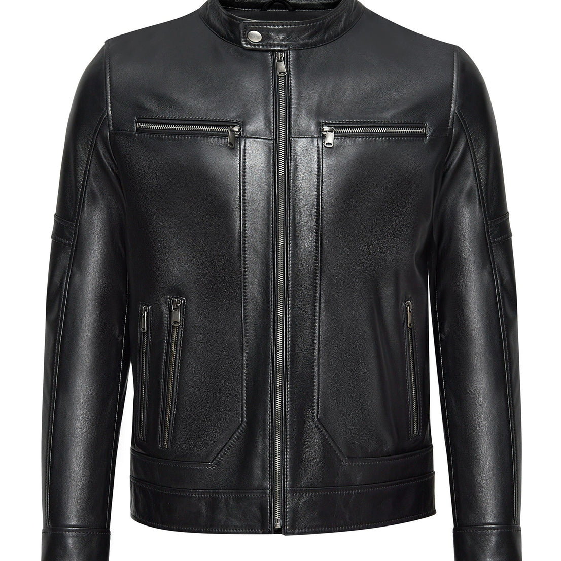 Black Judge Collar Leather Jacket For Men's