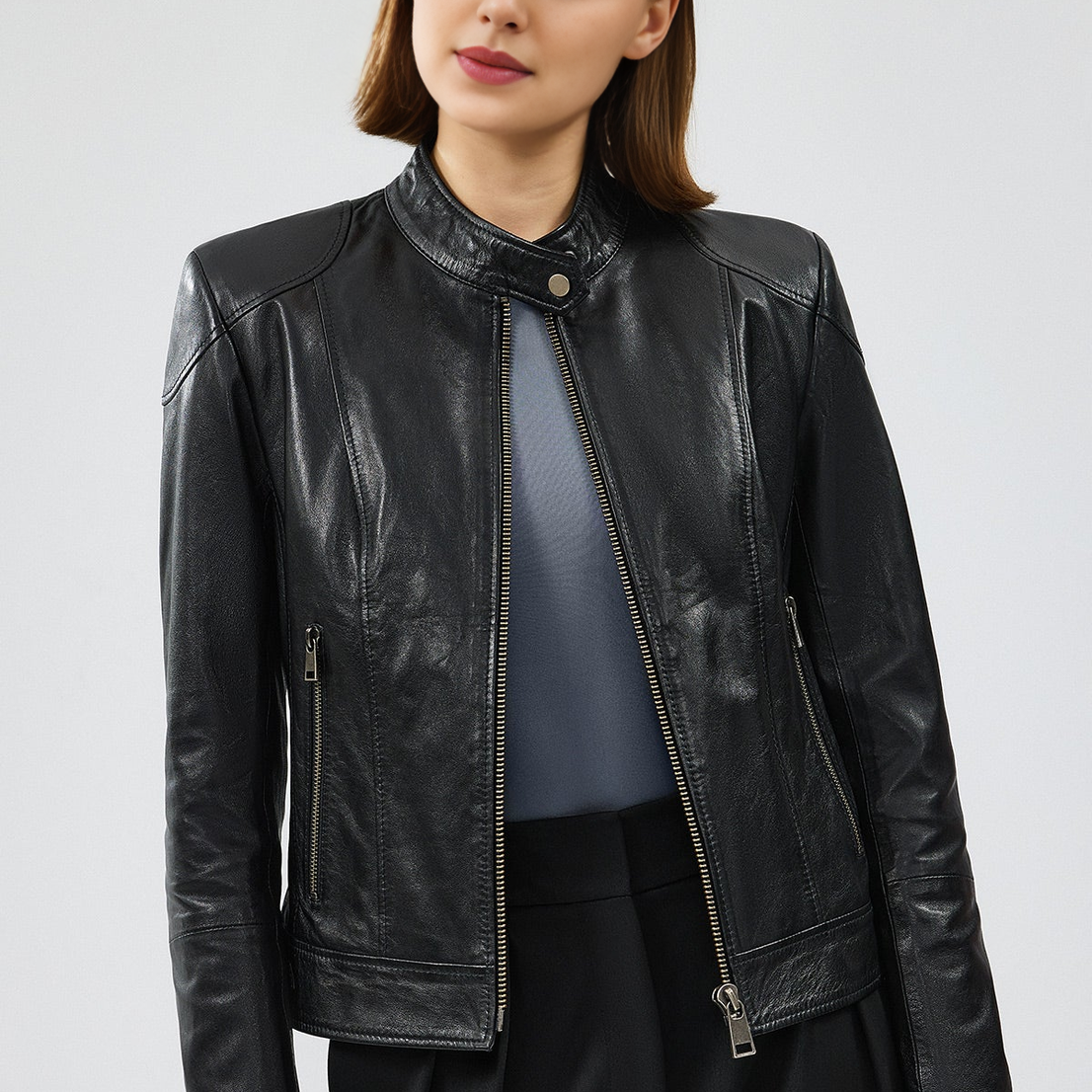 Black Short Leather Jacket For Women