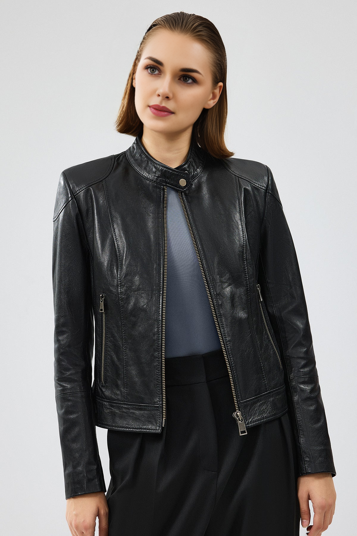 Black Short Leather Jacket For Women