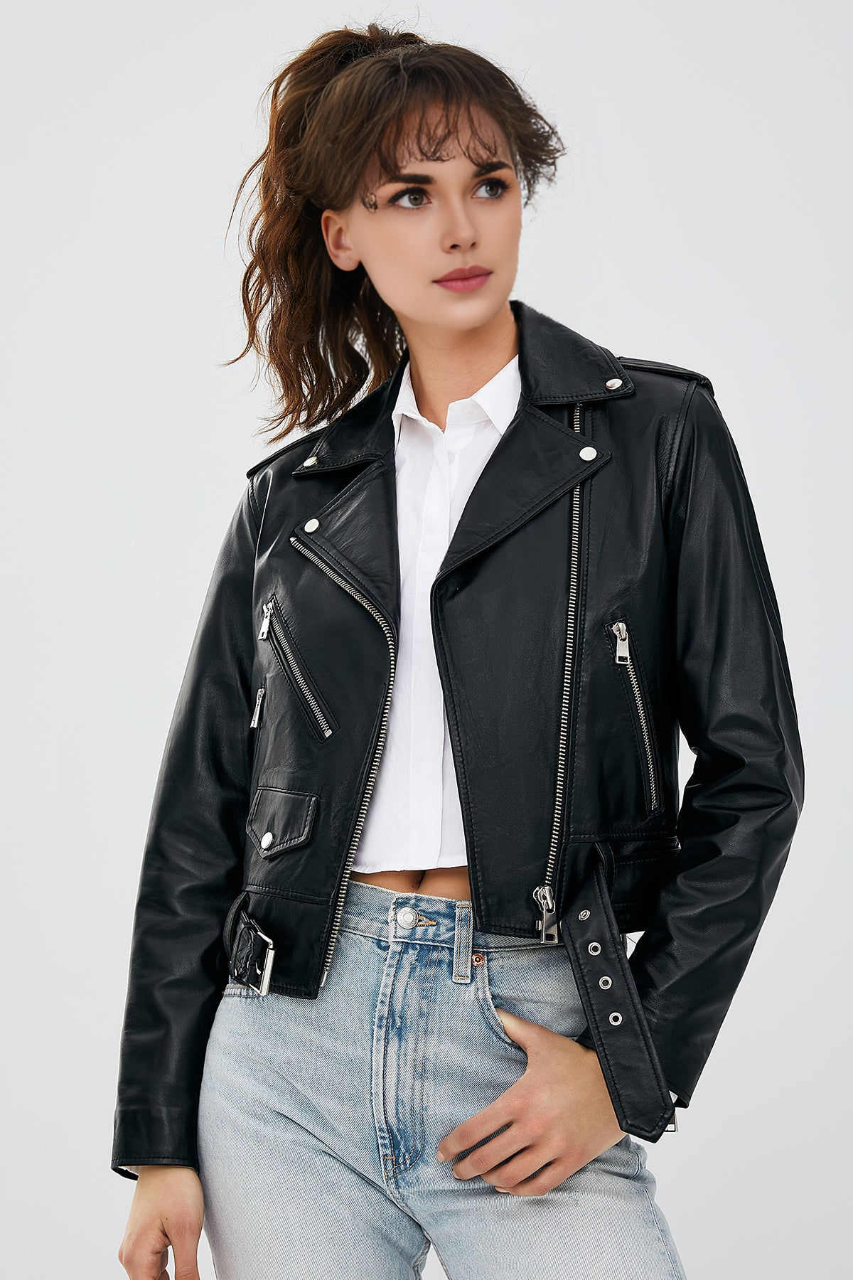 Black Slim-Fit Biker Jacket For Women