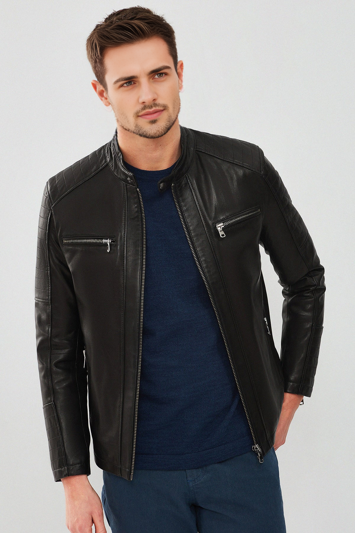 Black Sport Leather Jacket For Men