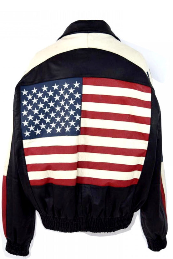 Bomber USA Flag Leather Jacket For Men