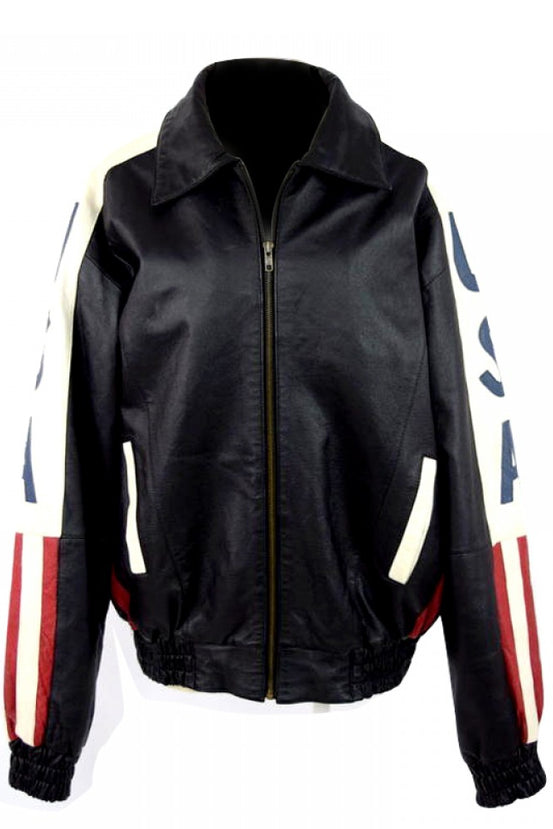 Bomber USA Flag Leather Jacket For Men
