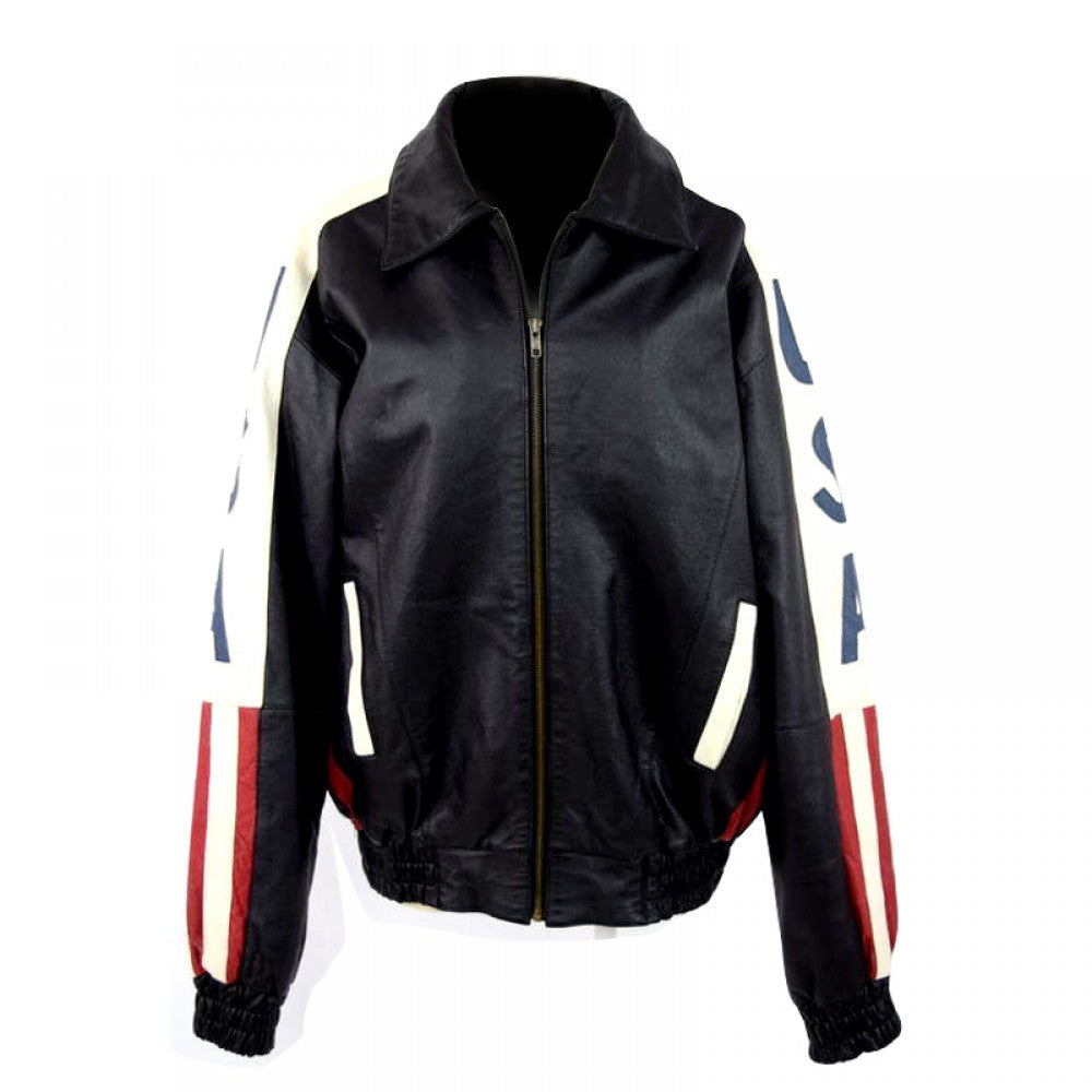 Bomber USA Flag Leather Jacket For Men