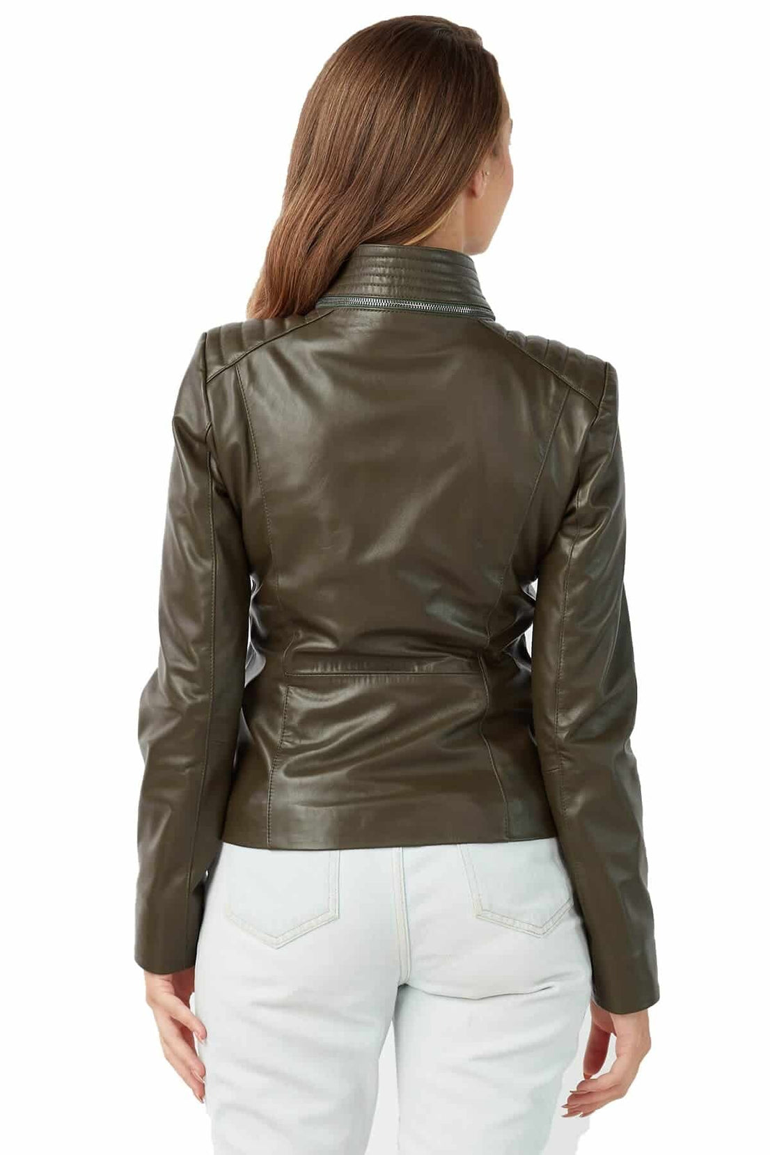 Reagan Green Biker Stylish Leather Jacket or Women