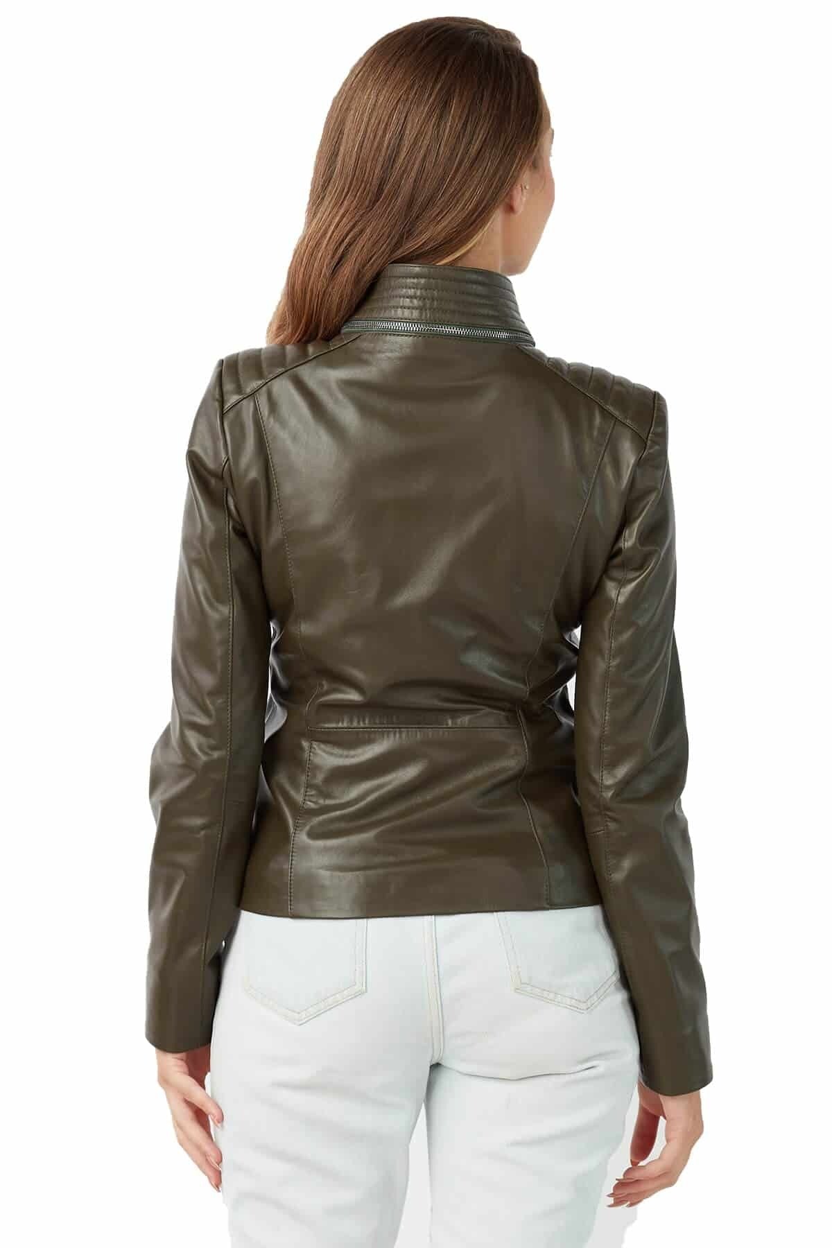 Reagan Green Biker Stylish Leather Jacket or Women