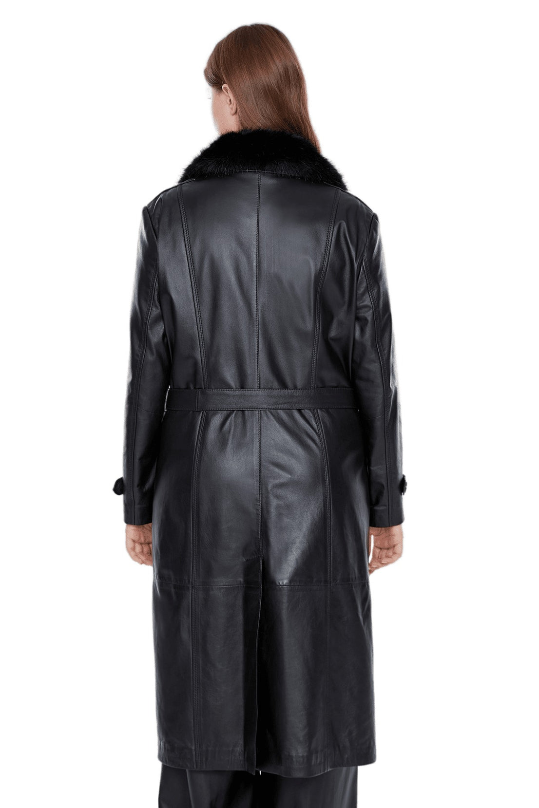 Hadley Black Trench Long Leather Coat For Women